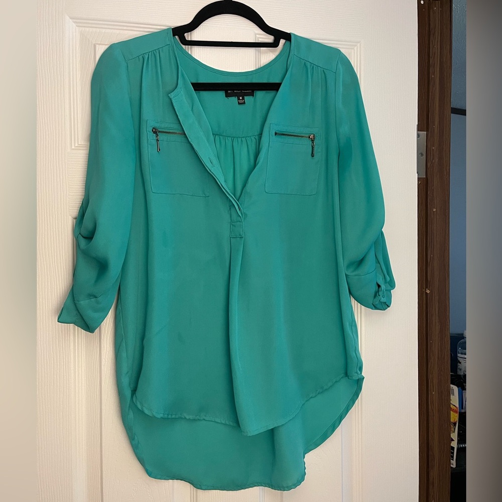 My Michelle Turquoise Blouse with Zipper Accents